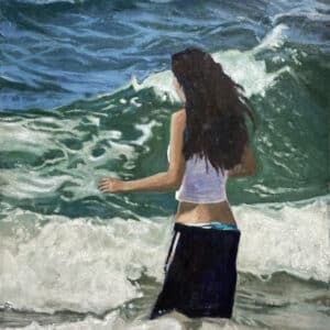 Beach painting - Girl in the Waves by Belinda Wilson