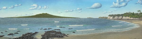 Realistic painting - Rangitoto from Takapuna Beach by Justin Summerton
