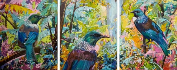 Native bird triptych - Waipoua by Libby Mitchell